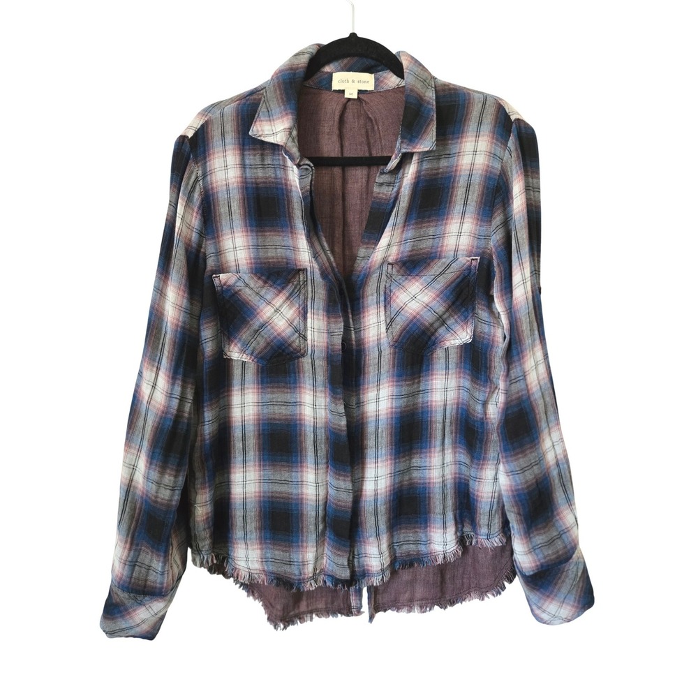 Cloth &‎ Stone Womens M GAUZE Plaid Button Down Shirt Lightweight Top